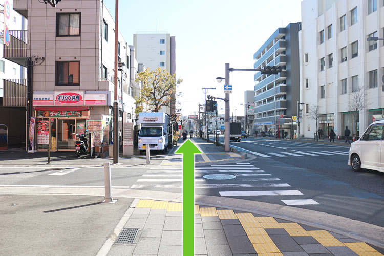 道路を右手に直進します